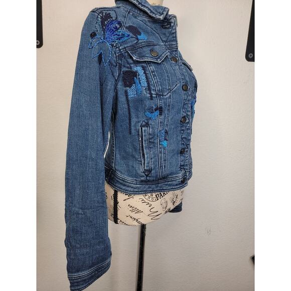 Anthropologie Pilcro Denim Trucker Jacket Size Small Embroidered Bling Boho 90s - Picture 5 of 12